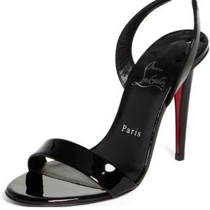 Christian Louboutin Black Patent Slingback Sandals with Red Sole